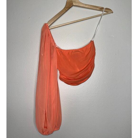 Hello Molly NWT Only Good Times One Sleeve Crop Top Coral/Orange Size Medium - Picture 5 of 5